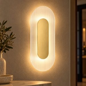 Applique da parete ovale in vetro rigato led 6w 3000k per soggiorno oro ottone