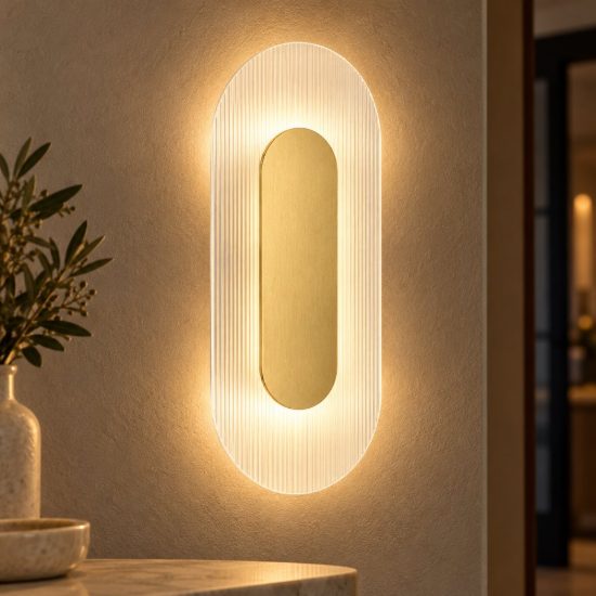 Applique da parete ovale in vetro rigato led 6w 3000k per soggiorno oro ottone
