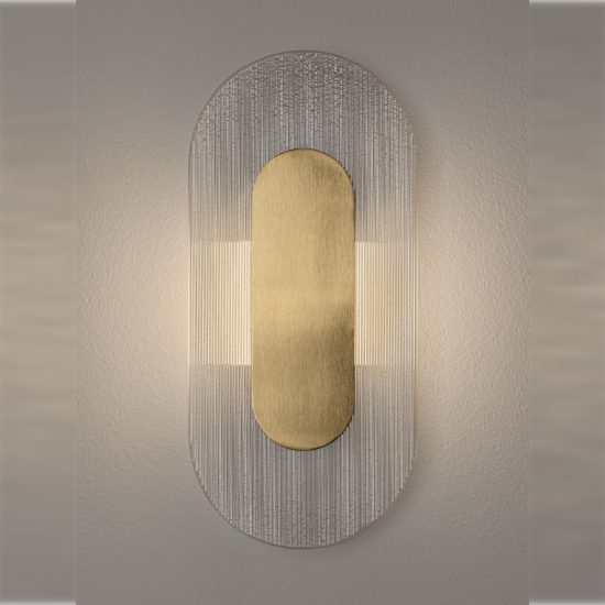 Applique da parete ovale in vetro rigato led 6w 3000k per soggiorno oro ottone