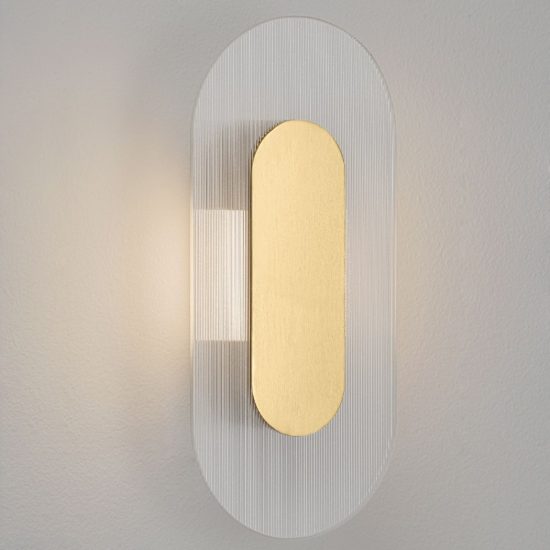 Applique da parete ovale in vetro rigato led 6w 3000k per soggiorno oro ottone