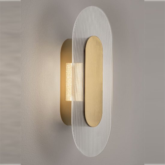 Applique da parete ovale in vetro rigato led 6w 3000k per soggiorno oro ottone