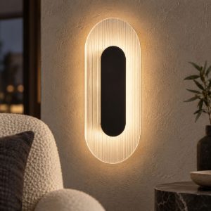 Applique da parete ovale in vetro rigato led 6w 3000k per soggiorno nera
