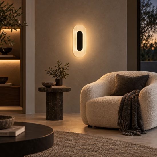 Applique da parete ovale in vetro rigato led 6w 3000k per soggiorno nera