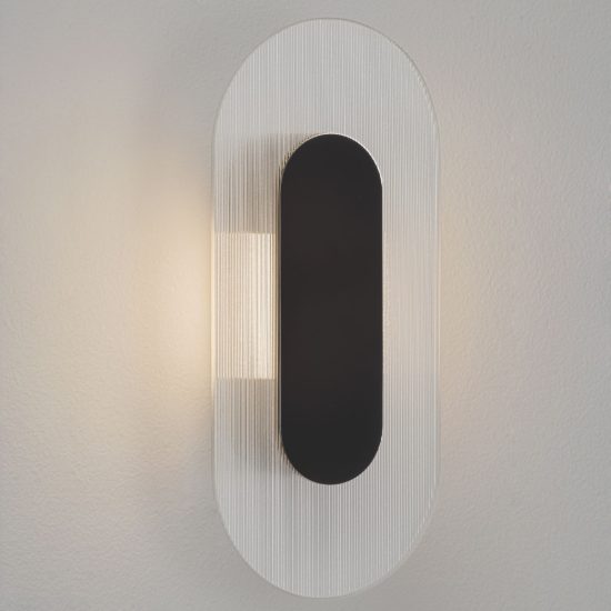Applique da parete ovale in vetro rigato led 6w 3000k per soggiorno nera