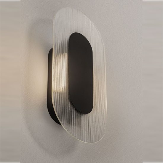 Applique da parete ovale in vetro rigato led 6w 3000k per soggiorno nera