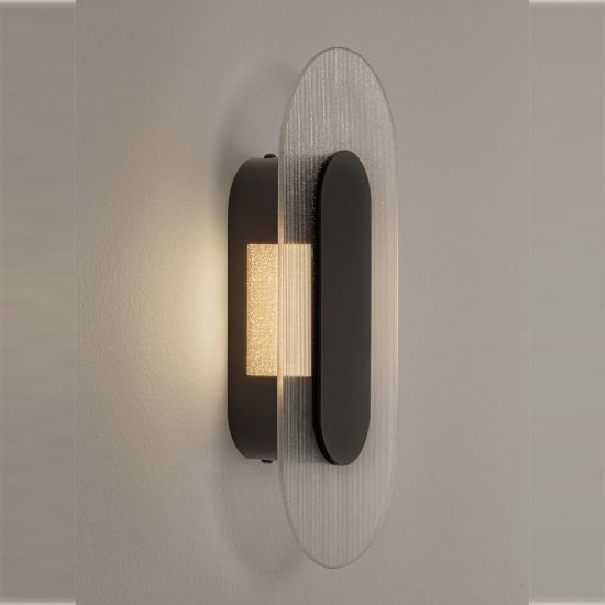 Applique da parete ovale in vetro rigato led 6w 3000k per soggiorno nera