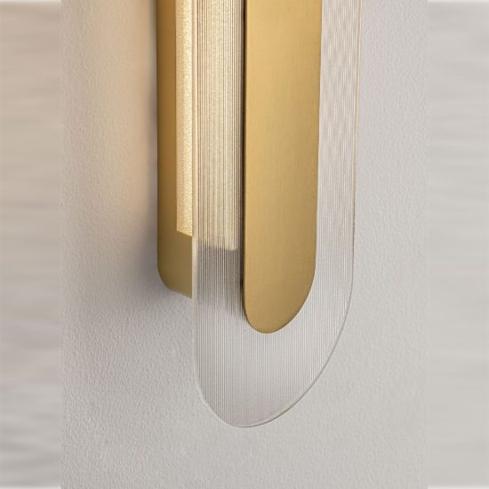 Applique da parete ovale in vetro rigato led 12w 3000k per soggiorno oro ottone