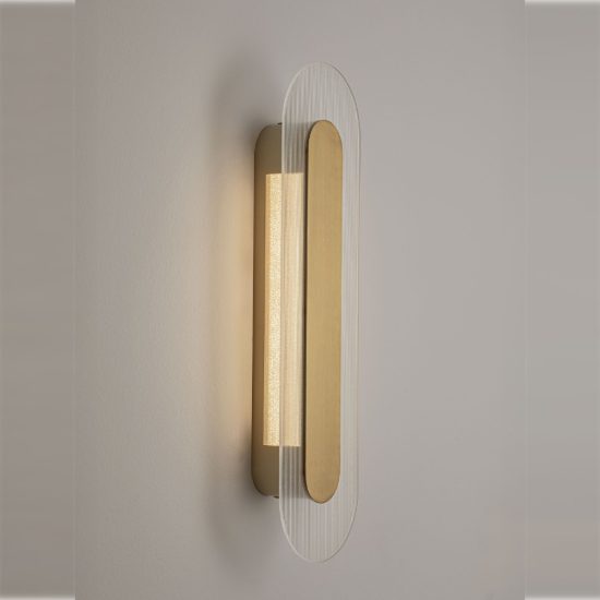 Applique da parete ovale in vetro rigato led 12w 3000k per soggiorno oro ottone