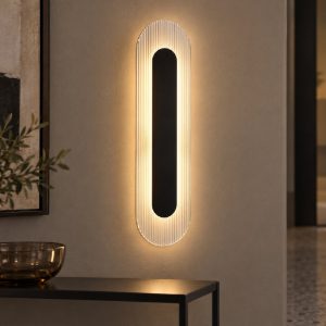 Applique da parete ovale in vetro rigato led 12w 3000k per soggiorno nera