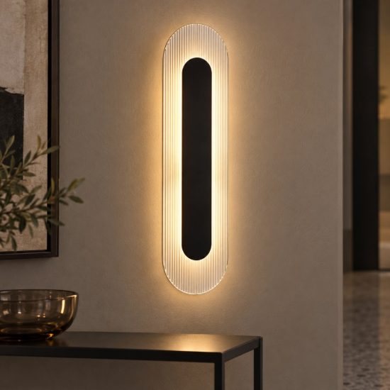 Applique da parete ovale in vetro rigato led 12w 3000k per soggiorno nera
