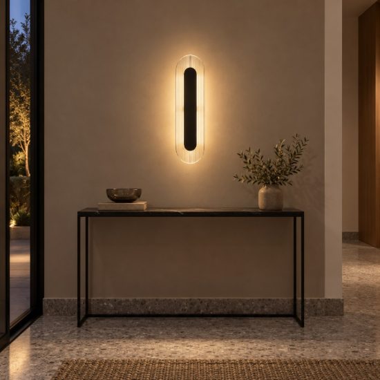 Applique da parete ovale in vetro rigato led 12w 3000k per soggiorno nera