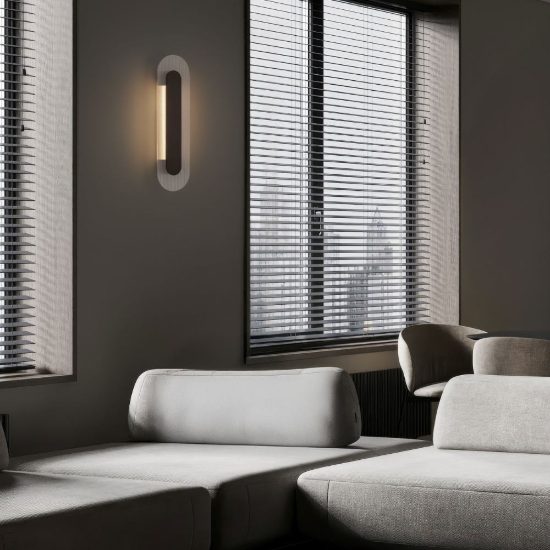 Applique da parete ovale in vetro rigato led 12w 3000k per soggiorno nera