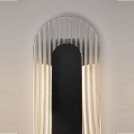 Applique da parete ovale in vetro rigato led 12w 3000k per soggiorno nera