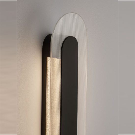 Applique da parete ovale in vetro rigato led 12w 3000k per soggiorno nera