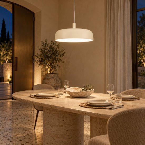 Lampadario a sospensione a disco led 27w 2700k dimmerabile per ingresso moderno crema