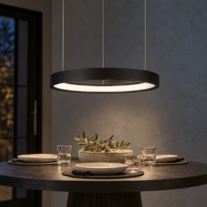 Lampadario a sospensione ad anello led 22w 3000k dimmerabile per ingresso nero sabbiato