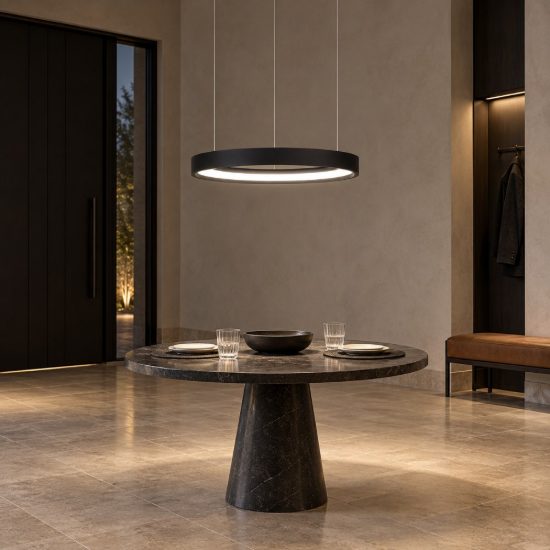 Lampadario a sospensione ad anello led 22w 3000k dimmerabile per ingresso nero sabbiato