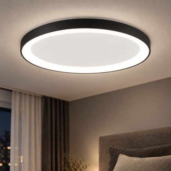 Plafoniera tonda ultrapiatta led 30w 2700k dimmerabile moderna nera sabbiata