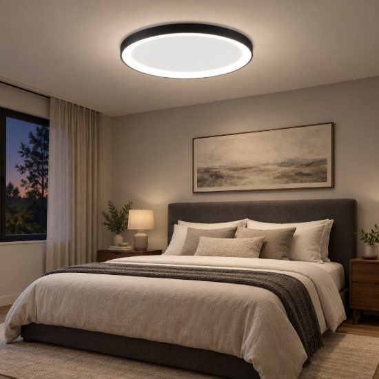 Plafoniera tonda ultrapiatta led 30w 2700k dimmerabile moderna nera sabbiata