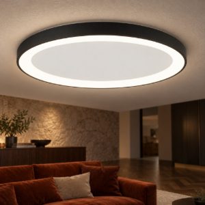 Plafoniera tonda ultrapiatta led 50w 2700k dimmerabile moderna nera sabbiata