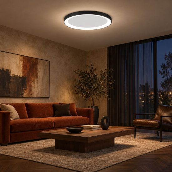 Plafoniera tonda ultrapiatta led 50w 2700k dimmerabile moderna nera sabbiata
