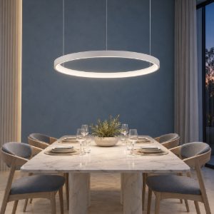Lampadario a sospensione ad anello led 48w 2700k dimmerabile per soggiorno moderno bianco sabbiato