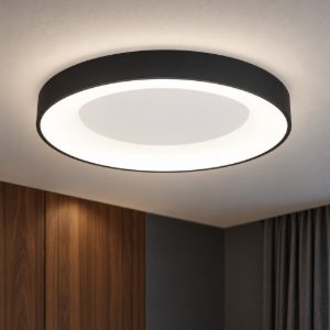 Plafoniera ad anello led 50w 4000k dimmerabile per camera da letto moderna nera sabbiata