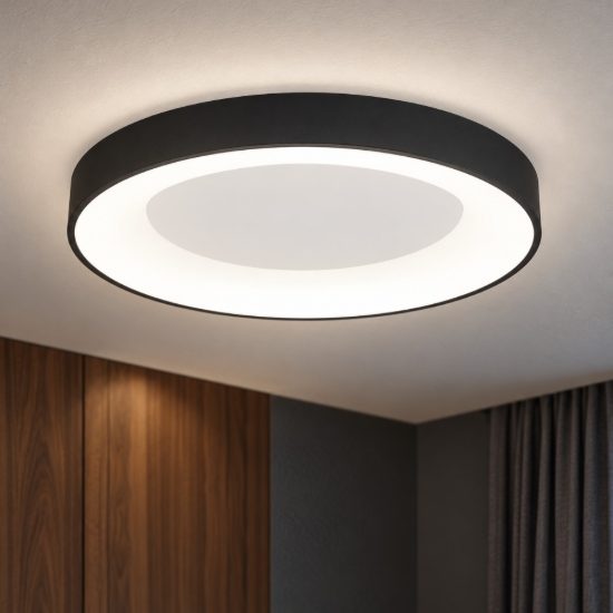 Plafoniera ad anello led 50w 4000k dimmerabile per camera da letto moderna nera sabbiata