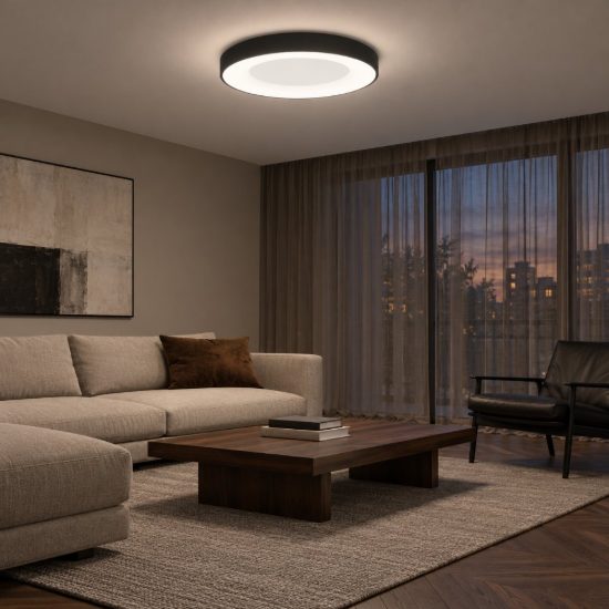 Plafoniera ad anello led 50w 4000k dimmerabile per camera da letto moderna nera sabbiata