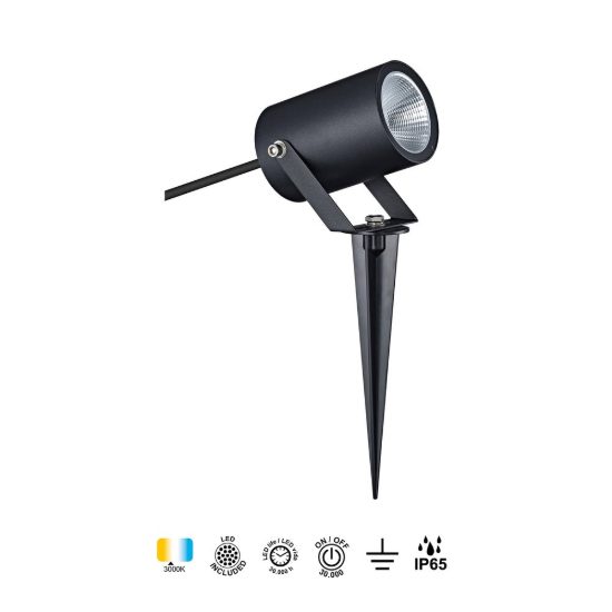 Faretto con picchetto da esterno giardino nero led 3000k ip65 orientabile