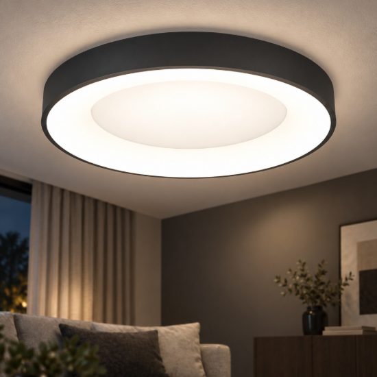 Plafoniera ad anello led 50w cct 3000k 4000k con controllo smart per camera da letto nera sabbiata