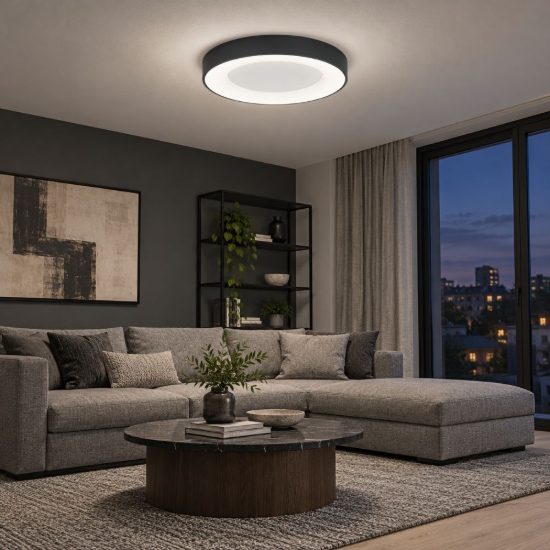 Plafoniera ad anello led 50w cct 3000k 4000k con controllo smart per camera da letto nera sabbiata