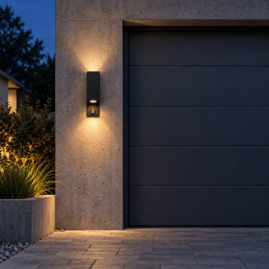 Applique da esterno biemissione rettangolare nero ip65 con sensore di movimento crepuscolare