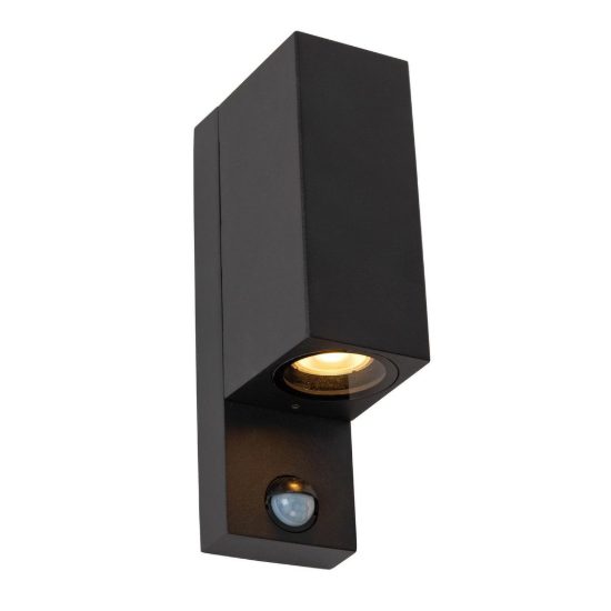 Applique da esterno biemissione rettangolare nero ip65 con sensore di movimento crepuscolare