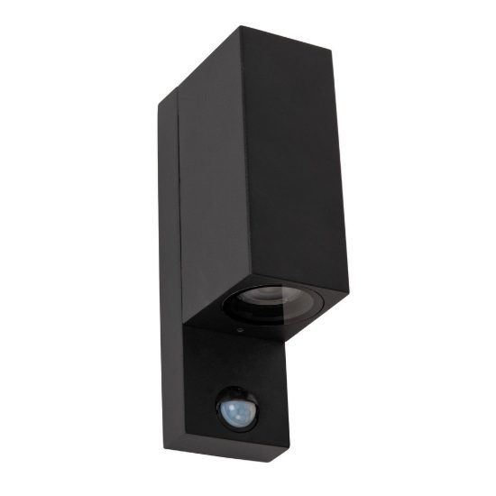 Applique da esterno biemissione rettangolare nero ip65 con sensore di movimento crepuscolare
