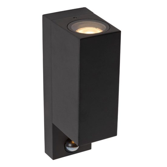 Applique da esterno biemissione rettangolare nero ip65 con sensore di movimento crepuscolare