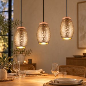 Lampadario a sospensione con 3 pendenti per tavolo da pranzo caffe legno