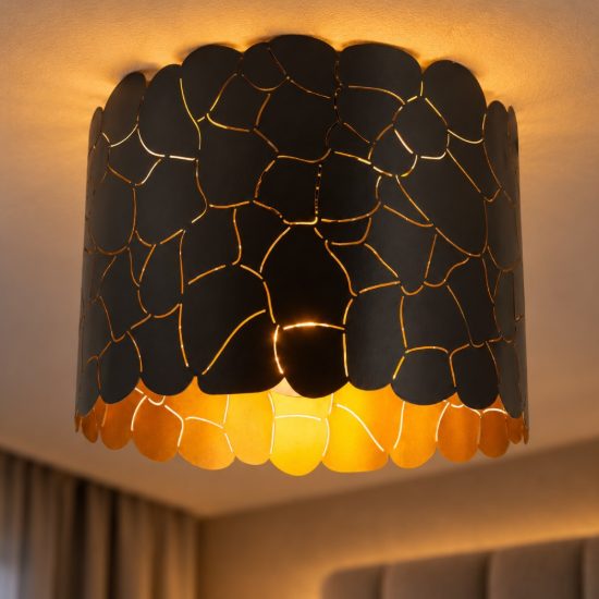 Plafoniera rotonda contemporanea nero oro craquelé