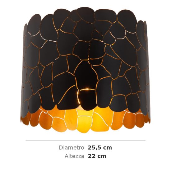Plafoniera rotonda contemporanea nero oro craquelé