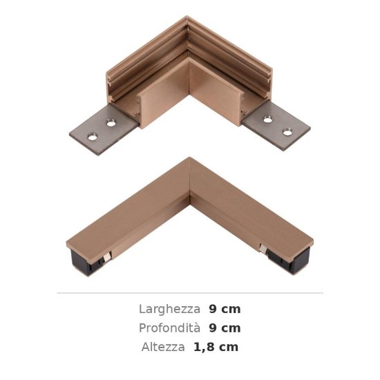 Angolo orizzontale con connettore a l per binario magnetico 48v champagne