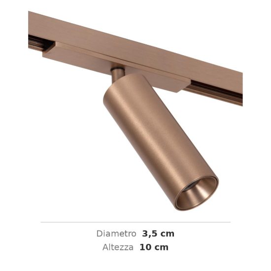 Faretto per binario magnetico cilindrico led 8w cct 2700k 4000k orientabile champagne