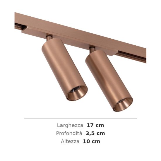 Faretto doppio per binario magnetico cilindrico led 16w cct 2700k 4000k orientabile champagne