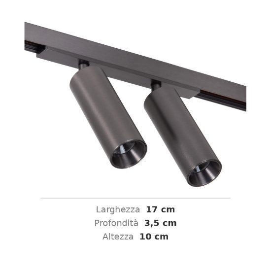 Faretto doppio per binario magnetico cilindrico led 16w cct 2700k 4000k orientabile canna di fucile