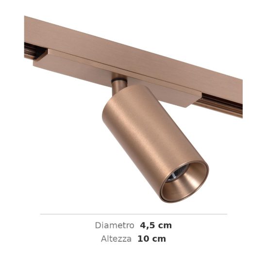 Faretto per binario magnetico cilindrico led 10w cct 2700k 4000k orientabile champagne