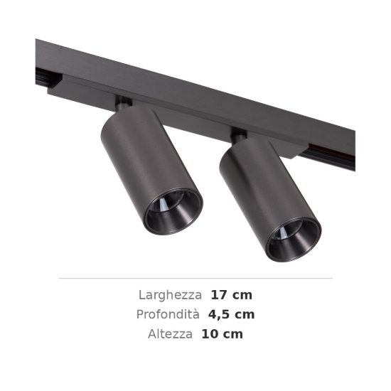 Faretto doppio per binario magnetico cilindrico led 20w cct 2700k 4000k orientabile canna di fucile