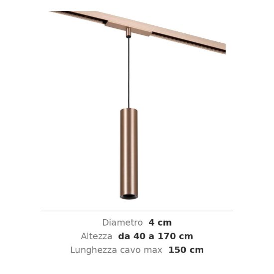 Lampada a sospensione per binario magnetico cilindrica led 8w cct 2700k 4000k champagne nero