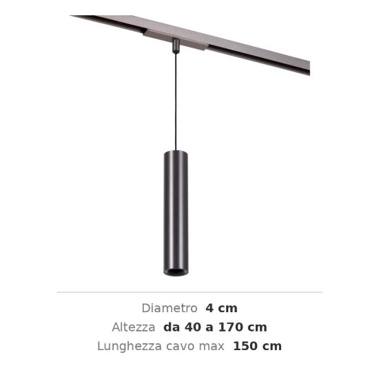 Lampada a sospensione per binario magnetico cilindrica led 8w cct 2700k 4000k canna di fucile nero