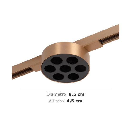 Faretto per binario magnetico con 7 ottiche led 7w cct 2700k 4000k champagne