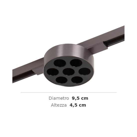 Faretto per binario magnetico con 7 ottiche led 7w cct 2700k 4000k canna di fucile