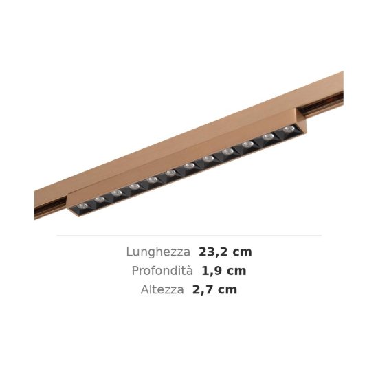 Proiettore lineare per binario magnetico con ottiche led 10w cct 2700k 4000k champagne